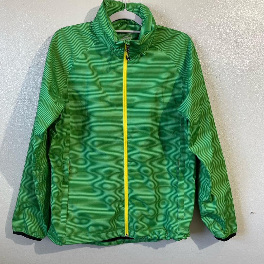 Killtec Packable Rain Jacket Green Lightweight Windbreaker Hood Outdoor Sz 16